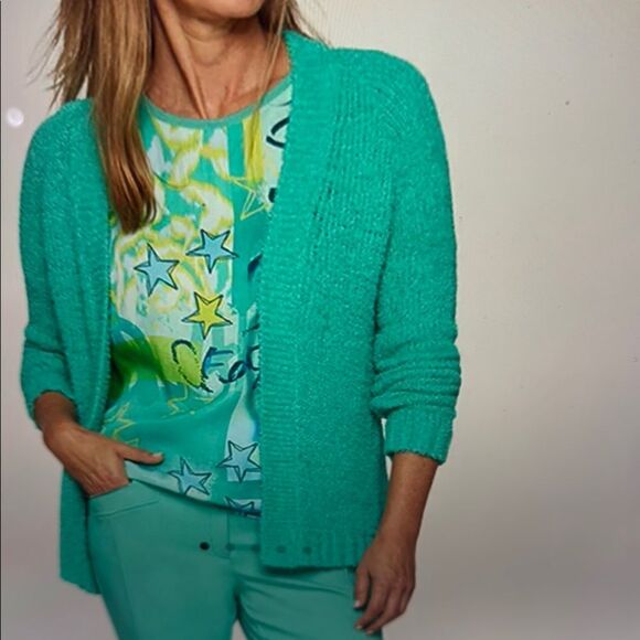 Rabe Open Front Cardigan. Turquoise - Picture 8 of 8